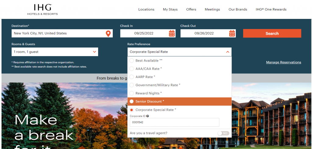 How to use  IHG Hotels Corporate Codes images